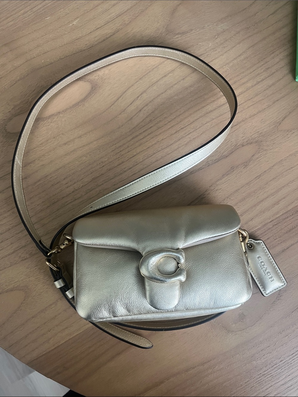 Coach Metallic Champagne Leather Crossbody Bag - Champagne pillow tabby